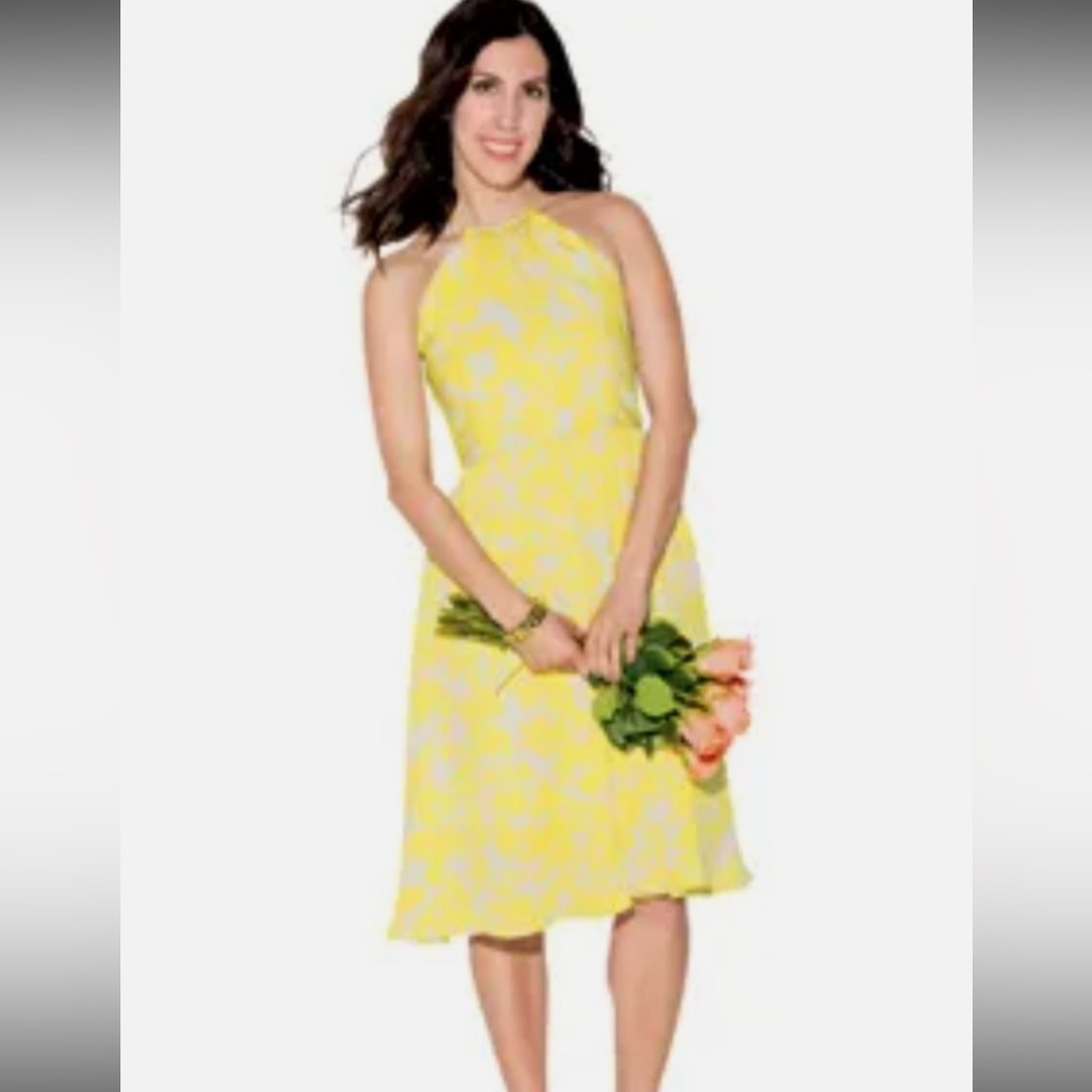 Pippa Mini Silk Floral Belted Lined Summer Dress Lemon Color